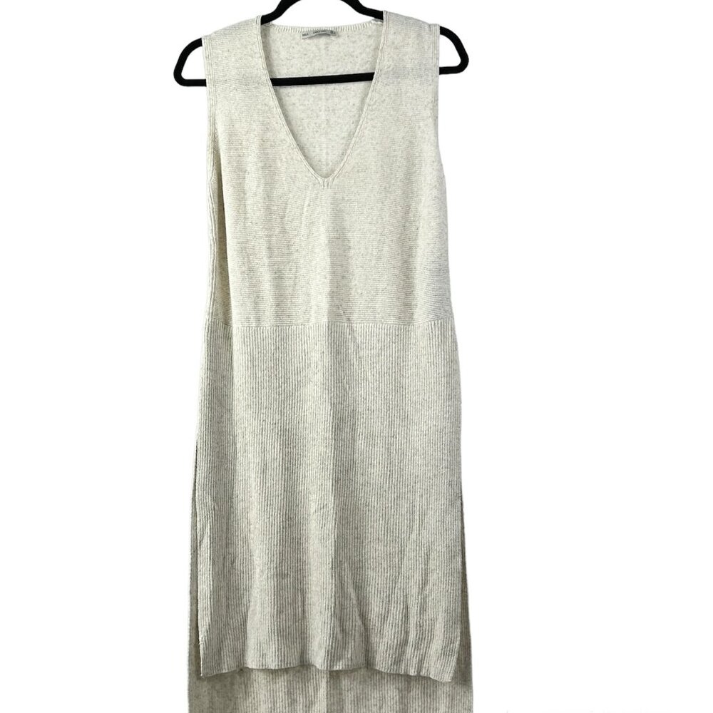 Zara Long Heather Beige Knit Vest with Side Slits